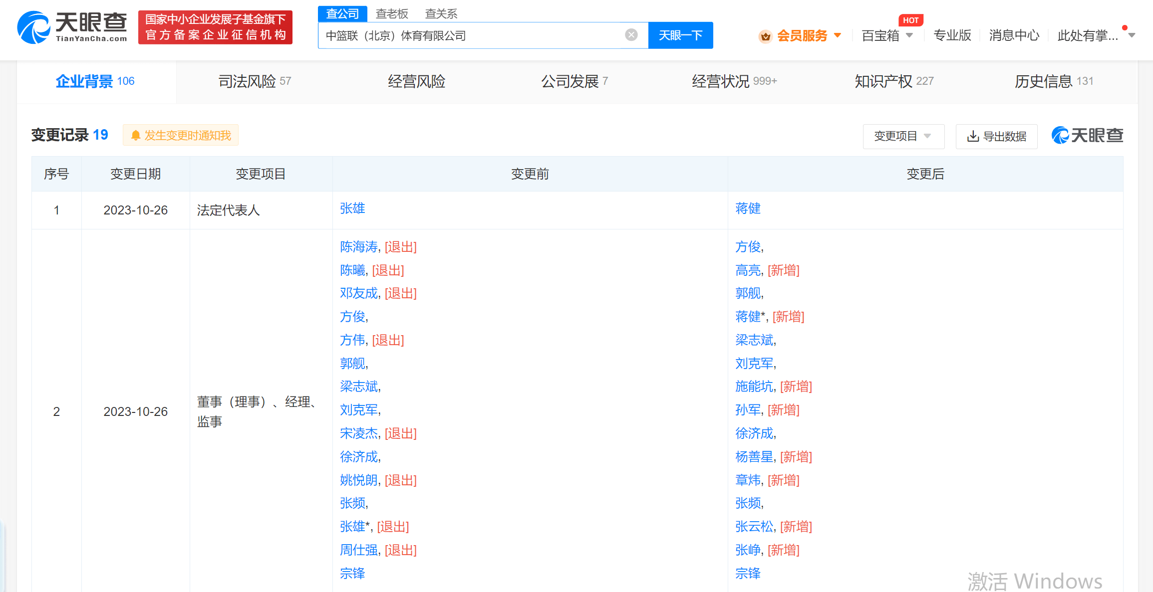 168体育-CBA篮球职业联赛公司法定代表人变更 蒋健任CBA篮球职业联赛公司法定代表人