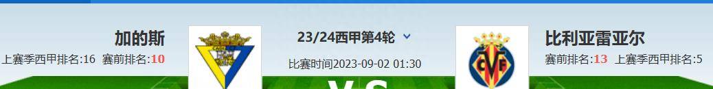 168体育-西班牙甲级联赛第四轮-加的斯对阵比利亚雷